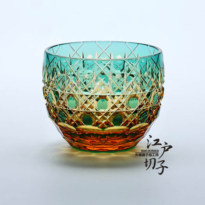 猪口 八角籠目華やぎ【緑/琥珀】