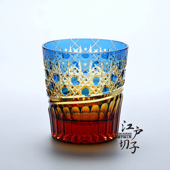 ロックグラス 八角籠目華やぎ【瑠璃/琥珀】