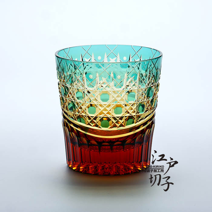 ロックグラス 八角籠目華やぎ【緑/琥珀】