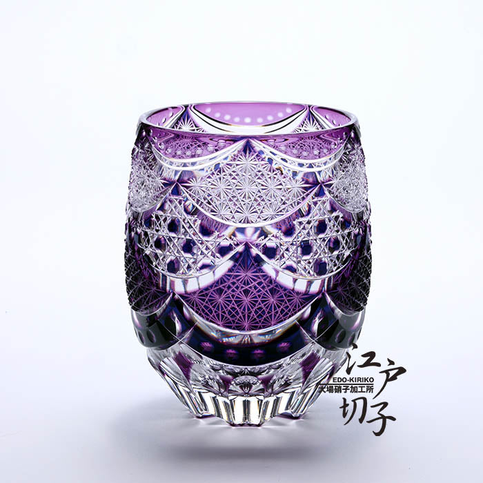 樽型ロックグラス カーテンコール【藍・金紫/透き】 – 江戸切子 大場