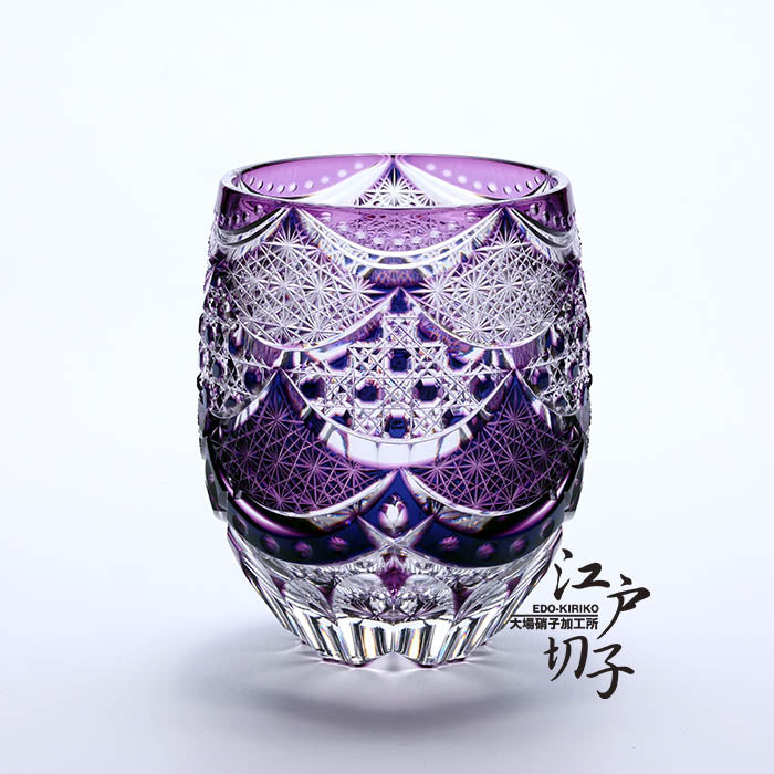 樽型ロックグラス カーテンコール【藍・金紫/透き】 – 江戸切子 大場