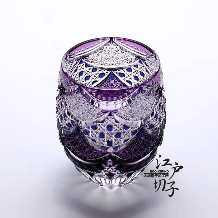 樽型ロックグラス カーテンコール【藍・金紫/透き】 – 江戸切子 大場