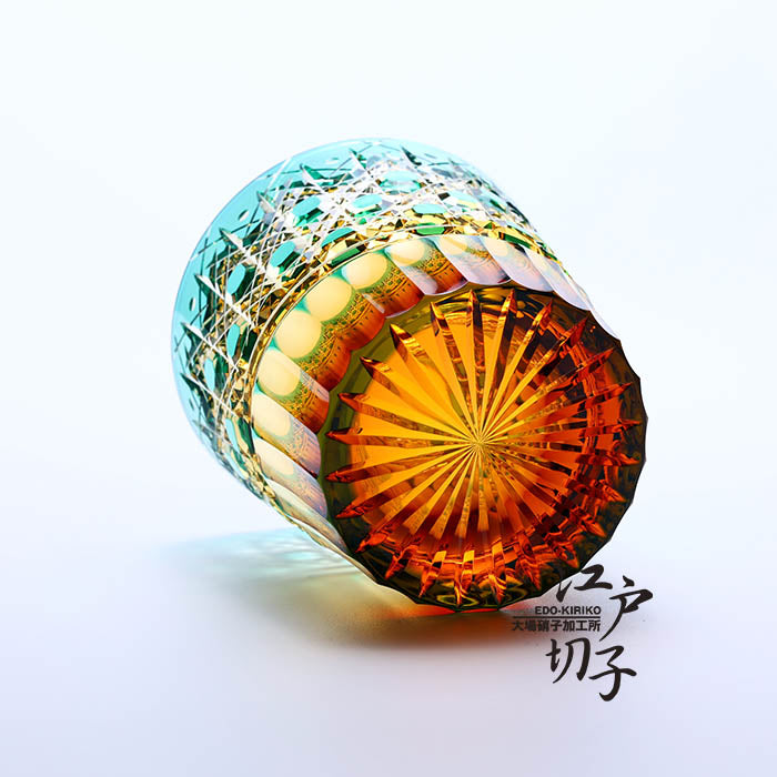 ロックグラス 八角籠目華やぎ【緑/琥珀】