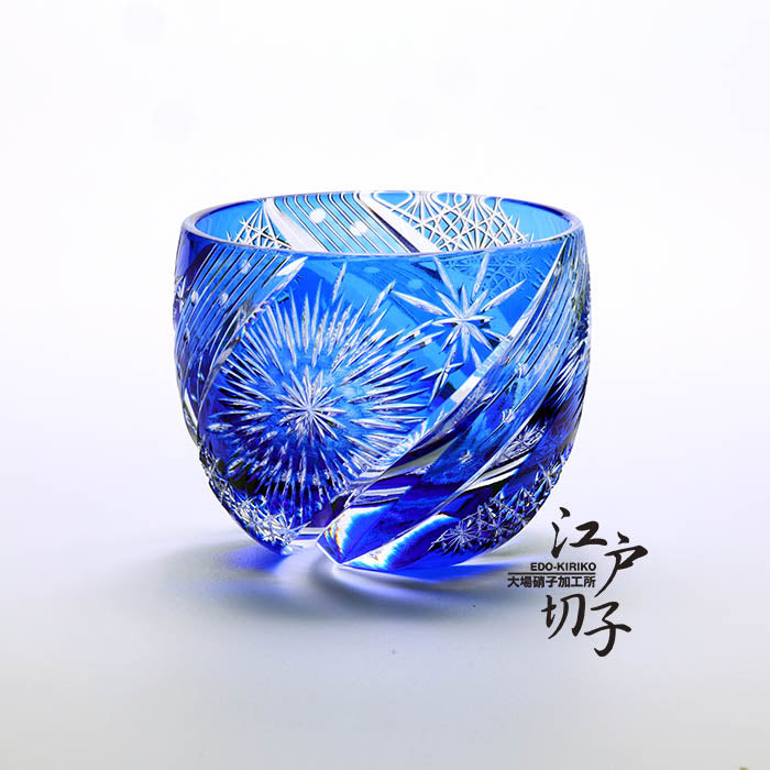 大場硝子加工所 江戸切子 瑠璃　花火 猪口 花火-Ⅰ【瑠璃】 – 江戸切子 大場硝子加工所